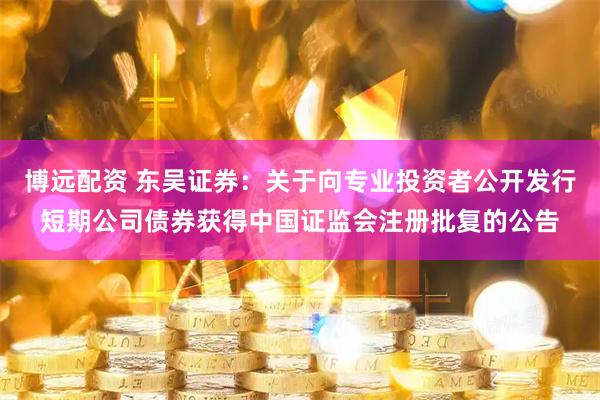 博远配资 东吴证券：关于向专业投资者公开发行短期公司债券获得中国证监会注册批复的公告